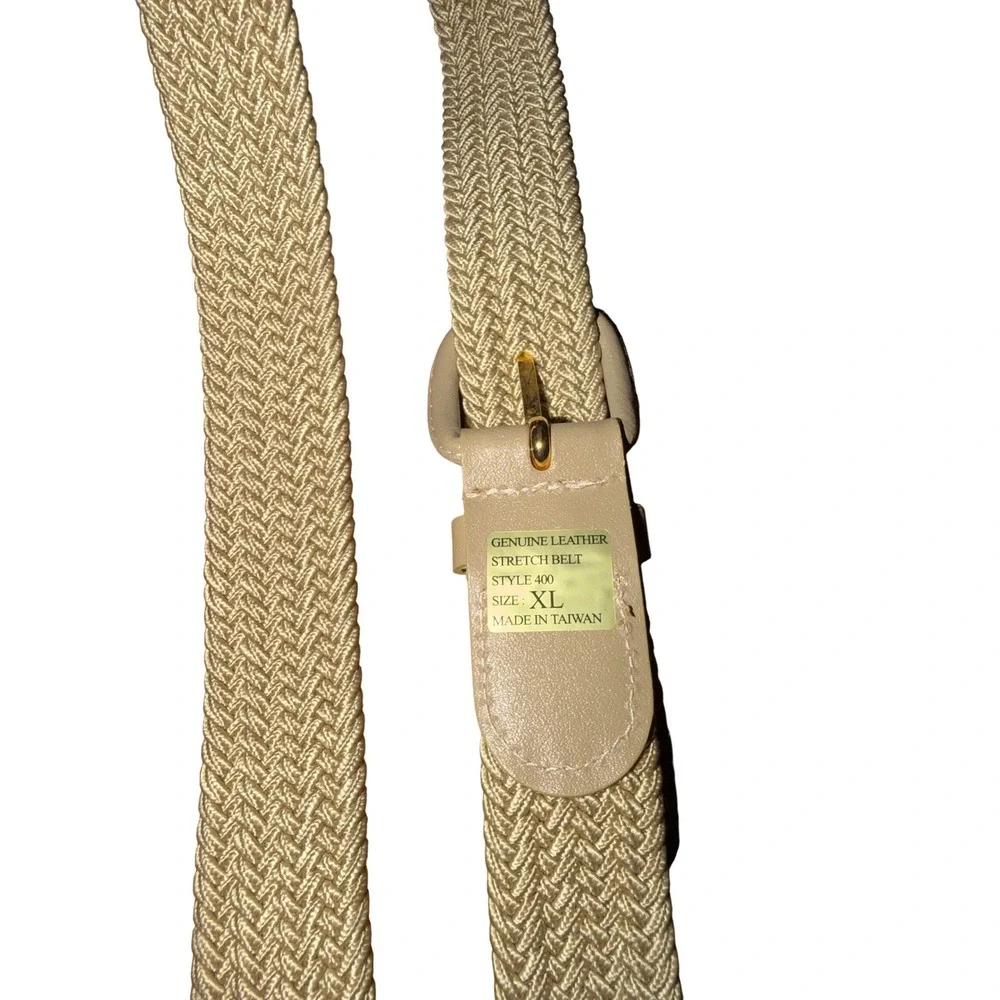 Unbranded Tan Braided Elastic Stretch Belt‎ Gold Tone Buckle Woven xl Size